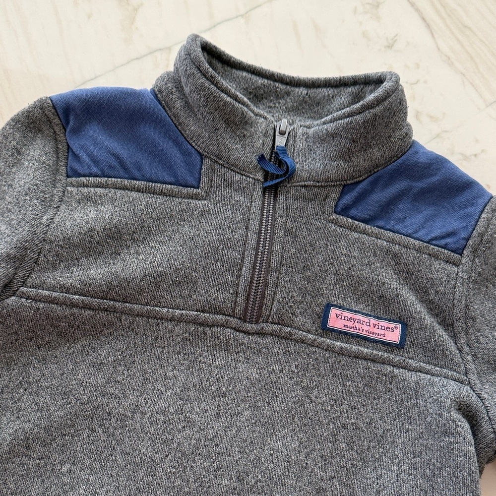 Vineyard Vines Boys Quarter Zip Heather Gray & Navy Pullover Sweatshirt size 6